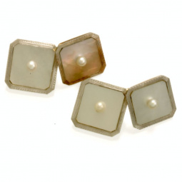 Tiffany Cufflinks | Platinum and 14K Gold Tiffany Cufflinks with Mother of Pearl Accents
